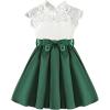 imageSOLY HUX Toddler Girls Contrast Lace Dress Mock Neck Cap Sleeve A Line Flared Belted Short DressesGreen and White