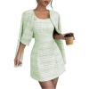 imageSOLY HUX Womens 2 Piece Outfits Plaid Long Sleeve Button Down Cropped Jacket and Sleeveless Mini Dress SetsGreen Plaid