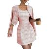 imageSOLY HUX Womens 2 Piece Outfits Plaid Long Sleeve Button Down Cropped Jacket and Sleeveless Mini Dress SetsPink Plaid