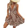 imageSOLY HUX Womens Allover Print Summer Dress Halter Deep V Neck Ruffle Hem Short DressesKhaki Chevron
