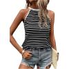 imageSOLY HUX Womens Casual Striped Tank Top Sleeveless Crew Neck Halter Ribbed Summer TopsBlack Striped