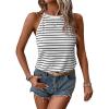imageSOLY HUX Womens Casual Striped Tank Top Sleeveless Crew Neck Halter Ribbed Summer TopsBlack and White Striped