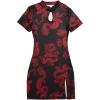 imageSOLY HUX Womens Chinese Cheongsam Short Sleeve Dragon Print Dress Mini Bodycon Evening DressesBlack and Red