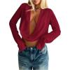 imageSOLY HUX Womens Deep V Neck Draped Crop Blouse Long Sleeve Shirts Going Out Cropped TopsPure Red