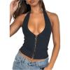 imageSOLY HUX Womens Halter Top Deep V Neck Sleeveless Backless Trendy Y2k Going Out Crop Tank TopsPure Black