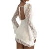 imageSOLY HUX Womens Lace Mini Dress Tie Backless Bell Long Sleeve Crew Neck Bodycon DressesPure White