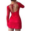 imageSOLY HUX Womens Lace Mini Dress Tie Backless Bell Long Sleeve Crew Neck Bodycon DressesSolid Red