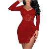 imageSOLY HUX Womens Lace Sheer Bodycon Mini Dresses Long Sleeve Sexy Club Night Out Party DressPure Red