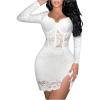 imageSOLY HUX Womens Lace Sheer Bodycon Mini Dresses Long Sleeve Sexy Club Night Out Party DressPure White