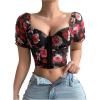 imageSOLY HUX Womens Leopard Print Front Closure Push Up Bustier Corsets Short Sleeve Sweetheart Neck Crop TopsBlack Floral