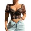 imageSOLY HUX Womens Leopard Print Front Closure Push Up Bustier Corsets Short Sleeve Sweetheart Neck Crop TopsBrown Leopard