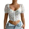 imageSOLY HUX Womens Leopard Print Front Closure Push Up Bustier Corsets Short Sleeve Sweetheart Neck Crop TopsWhite Floral