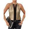 imageSOLY HUX Womens Metallic Sleeveless Shirts Color Block Halter Neck Tunic Top Party Club BlousesGold and Black