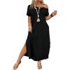 imageSOLY HUX Womens Plus Size Cold Shoulder Short Sleeve Split Hem T Shirt Dress Summer Long Maxi DressesPlain Black