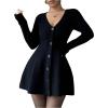 imageSOLY HUX Womens Sweater Dress Button Down V Neck Long Sleeve Knit A Line Mini DressesPure Black