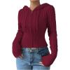 imageSOLY HUX Womens Zip Up Hooded Crop Cardigan Cable Knit Hoodies Long Sleeve Y2k Sweater JacketSolid Red