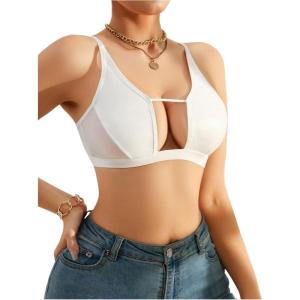 imageSOLY HUX Bras for Women PU Leather Bra Contrast Mesh Comfort BraletteSolid White