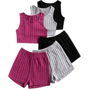 imageSOLY HUX Girls 6 Piece Outfits Summer Sleeveless Tank Tops and Shorts Clothing SetsMulticoloured