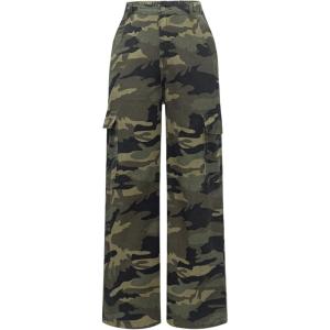 imageSOLY HUX Girls Camo Print Denim Pants Flap Pocket Casual Cargo JeansArmy Green Camo