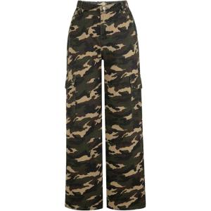imageSOLY HUX Girls Camo Print Denim Pants Flap Pocket Casual Cargo JeansYellow Camo
