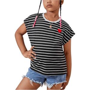 imageSOLY HUX Girls Cute Striped T Shirts Short Sleeve Heart Casual Teen Tee Tops Preppy ClothesBlack Striped