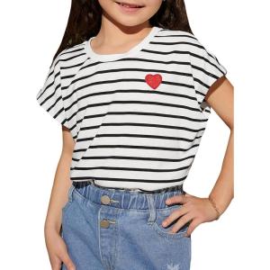 imageSOLY HUX Girls Cute Striped T Shirts Short Sleeve Heart Casual Teen Tee Tops Preppy ClothesBlack and White