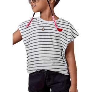 imageSOLY HUX Girls Cute Striped T Shirts Short Sleeve Heart Casual Teen Tee Tops Preppy ClothesGrey Striped