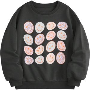 imageSOLY HUX Girls Graphic Print Round Neck Sweatshirt Long Sleeve Drop Shoulder Pullover TopsGrey Graphic