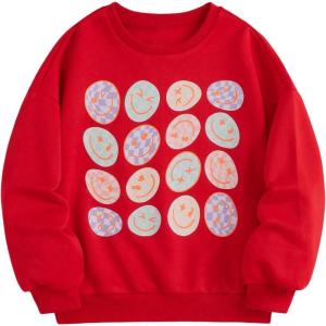 imageSOLY HUX Girls Graphic Print Round Neck Sweatshirt Long Sleeve Drop Shoulder Pullover TopsRed Graphic
