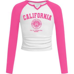 imageSOLY HUX Girls Long Sleeve T Shirts Cute Graphic Tees Casual Teen Tops Preppy Back to School ClothesHot Pink and White