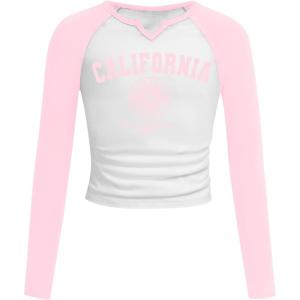 imageSOLY HUX Girls Long Sleeve T Shirts Cute Graphic Tees Casual Teen Tops Preppy Back to School ClothesPink and White