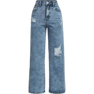 imageSOLY HUX Girls Ripped Straight Leg High Waisted Jeans Dressy Casual Denim Pants