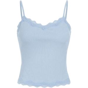 imageSOLY HUX Girls Sleeveless Lace Trim Camisoles Spaghetti Strap Ribbed Crop Tank TopsPlain Light Blue