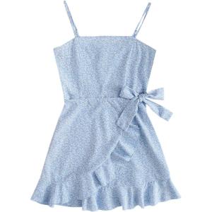 imageSOLY HUX Girls Spaghetti Strap Dress Floral Print Sleeveless Summer Beach Casual Sundress Aline Mini DressesBlue