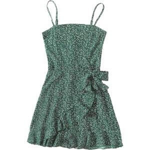 imageSOLY HUX Girls Spaghetti Strap Dress Floral Print Sleeveless Summer Beach Casual Sundress Aline Mini DressesGreen