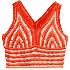 imageSOLY HUX Girls Striped Crop Tank Top V Neck Sleeveless Summer TopsOrange Striped