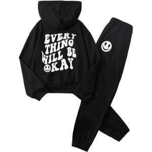 imageSOLY HUX Girls Sweatsuit 2 Piece Outfits Casual Graphic Long Sleeve Hoodies Sweatshirts and Sweatpants Set Fall ClothesBlack Printe