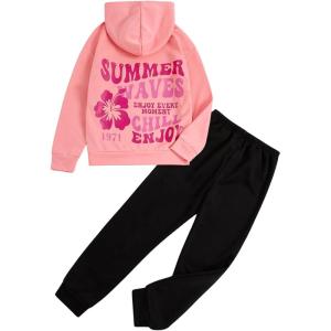 imageSOLY HUX Girls Sweatsuit 2 Piece Outfits Casual Graphic Long Sleeve Hoodies Sweatshirts and Sweatpants Set Fall ClothesBlack and Pink