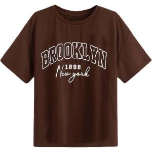 imageSOLY HUX Girls T Shirts Short Sleeve Cute Graphic Tees Crewneck Cartoon Cat Print Summer TopsChocolate Brown