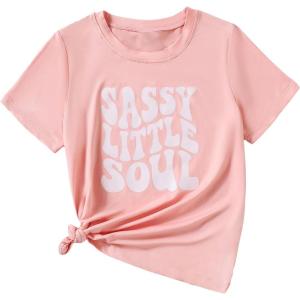 imageSOLY HUX Girls T Shirts Short Sleeve Cute Graphic Tees Crewneck Cartoon Cat Print Summer TopsLight Pink Letter