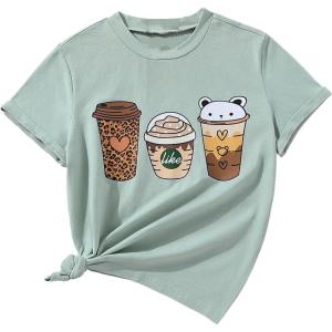 imageSOLY HUX Girls T Shirts Short Sleeve Cute Graphic Tees Crewneck Cartoon Cat Print Summer TopsMint Green Cartoon