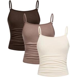 imageSOLY HUX Girls Tank Tops 3 Packs Cute Ruched Spaghetti Strap Camisole Slim Fit UndershirtsBeige Brown Multi
