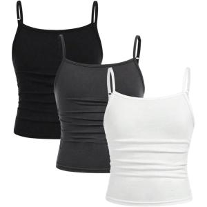 imageSOLY HUX Girls Tank Tops 3 Packs Cute Ruched Spaghetti Strap Camisole Slim Fit UndershirtsBlack Grey White