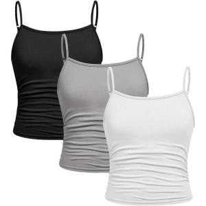imageSOLY HUX Girls Tank Tops 3 Packs Cute Ruched Spaghetti Strap Camisole Slim Fit UndershirtsLight Grey White Black