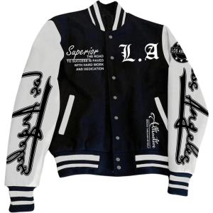 imageSOLY HUX Mens Varsity Jacket Color Block Letter Graphic Print Long Sleeve Casual Baseball JacketBlack and White Letter
