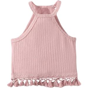 imageSOLY HUX Toddler Girls Fringe Trim Halter Top Sleeveless Summer Boho Crop Cami TopsSolid Pink