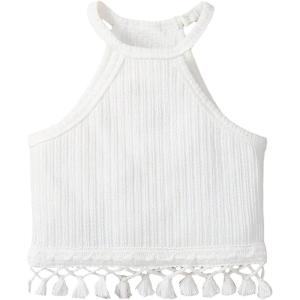 imageSOLY HUX Toddler Girls Fringe Trim Halter Top Sleeveless Summer Boho Crop Cami TopsSolid White