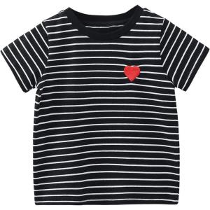 imageSOLY HUX Toddler Girls Striped Print Short Sleeve Tee Shirts Heart Crewneck Cute Summer TopsBlack Striped
