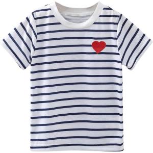 imageSOLY HUX Toddler Girls Striped Print Short Sleeve Tee Shirts Heart Crewneck Cute Summer TopsBlue and White