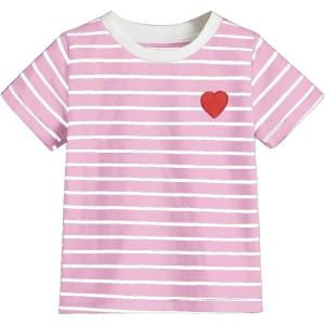 imageSOLY HUX Toddler Girls Striped Print Short Sleeve Tee Shirts Heart Crewneck Cute Summer TopsPink Striped